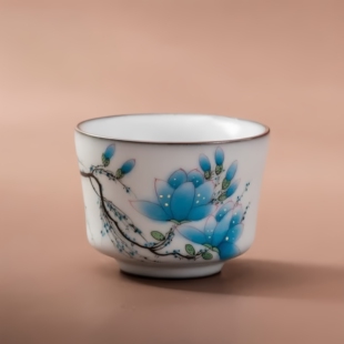 铁骨王文玉兰小马蹄杯厚胎厚釉汝窑手绘陶瓷品茗杯家用茶具泡茶杯