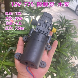 12V大流量隔膜泵高压水泵 775电机 可调压力开关高压隔膜自吸泵