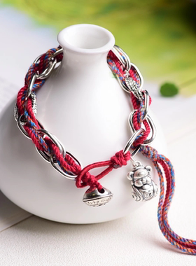 SHAHD晶字塔 龙年红神编绳复古银环手链财神到
