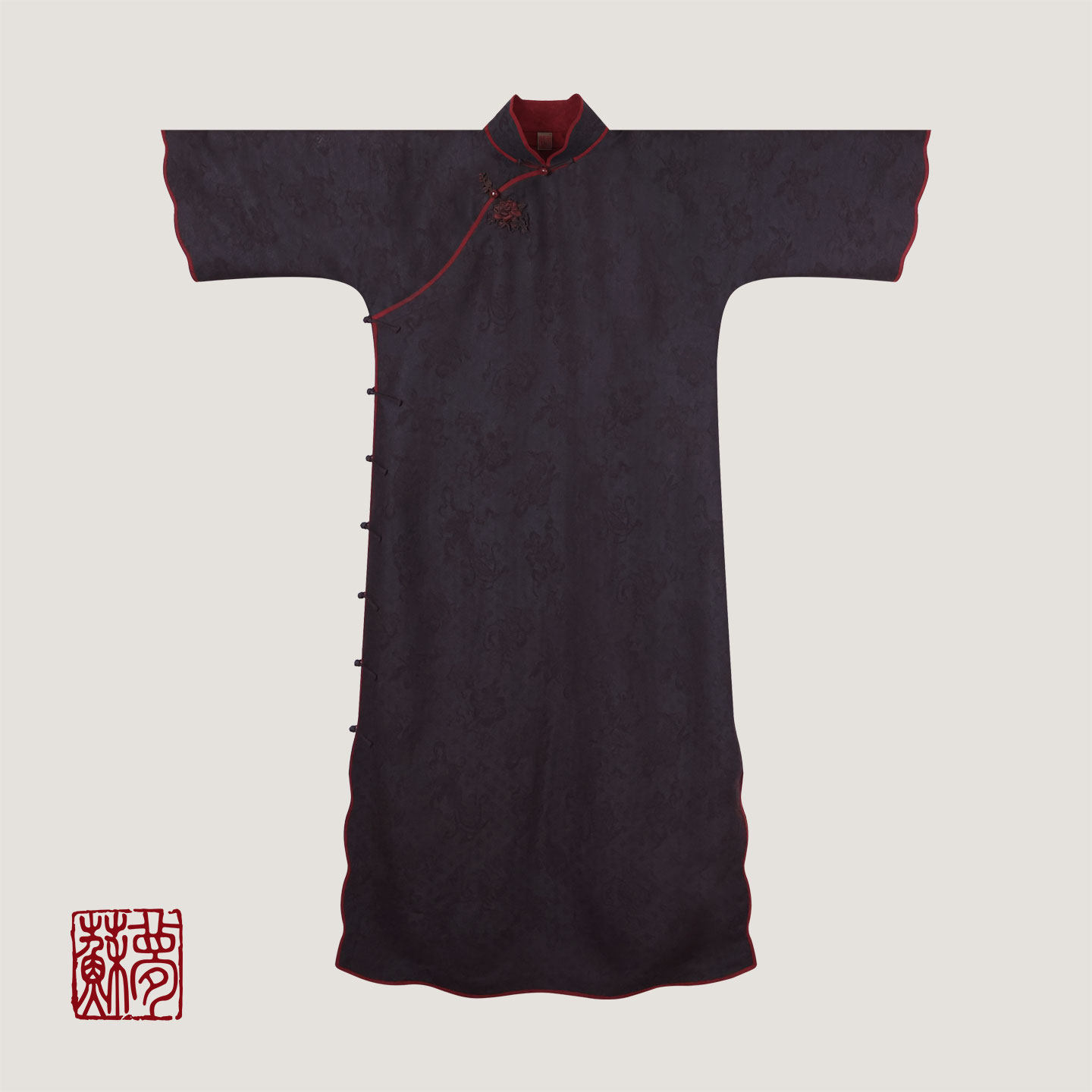 {苏梦}【旌鸿】香云纱立领中式花扣大袍0101632