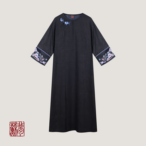 {苏梦}【惊鸿渡】香云纱中式手绣大袍0101634