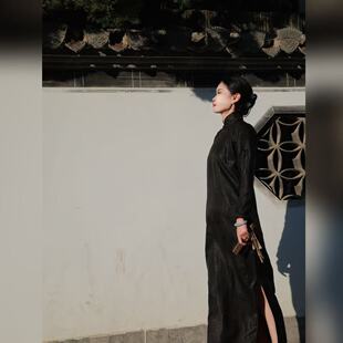 {典韵}【华清引】香云罗团花古法窄袖旗袍气质新中式长款0102049