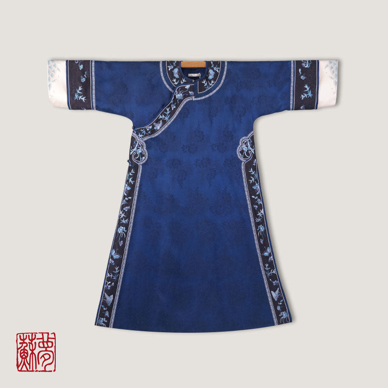 {苏梦}京华三蓝手绣圆领斜襟大袍中式国风传统刺绣女士0101441