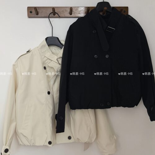 韩式立领双排扣机车风衣女秋季