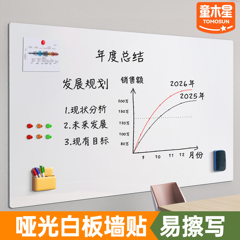 哑光白板写字板办公会议培训投影专用磁吸小黑板磁吸可擦写字记事板可移除不伤墙贴纸软白板磁性白板展示面板
