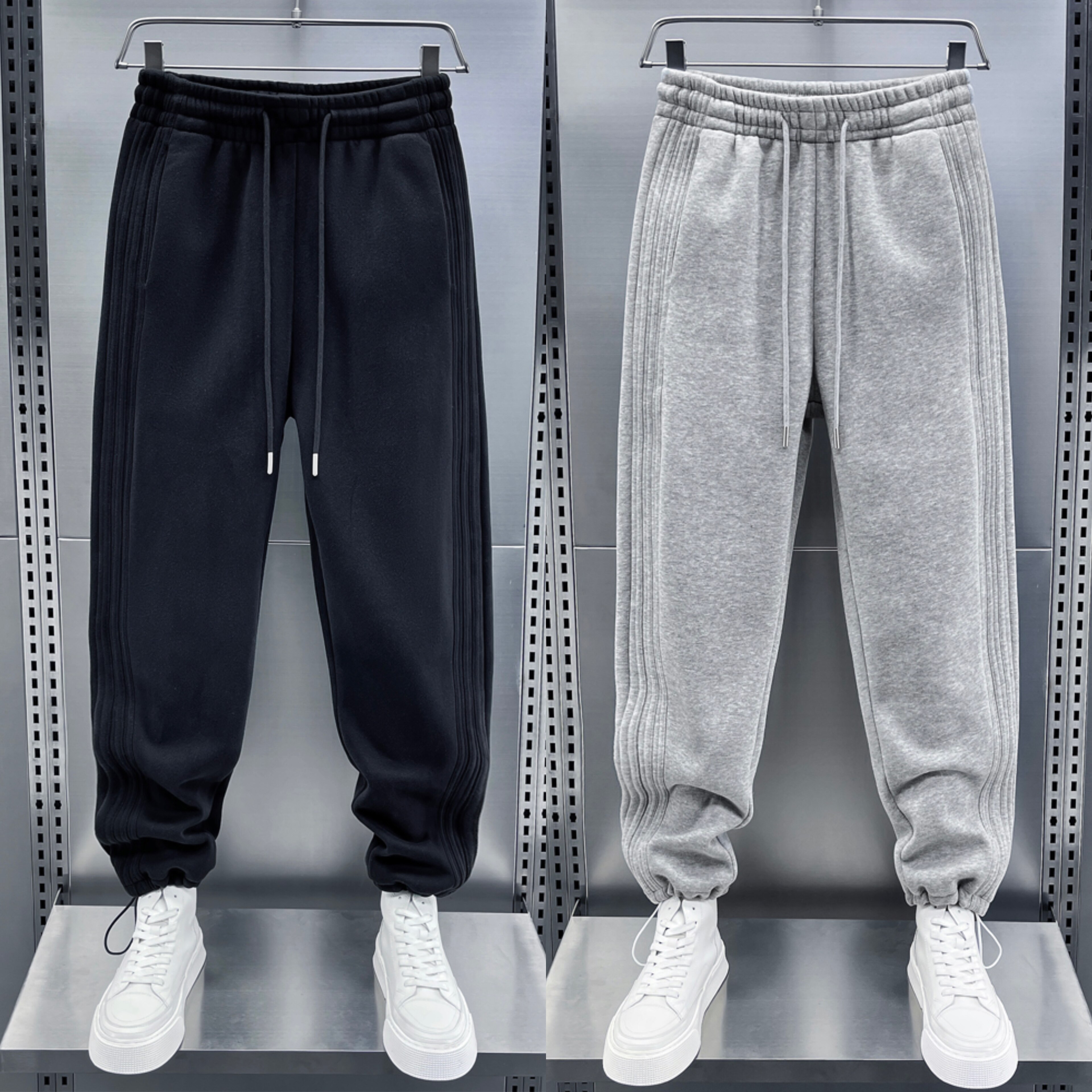 卫裤男士春秋冬季潮牌条纹宽松束脚运动裤潮流百搭直筒休闲长裤子