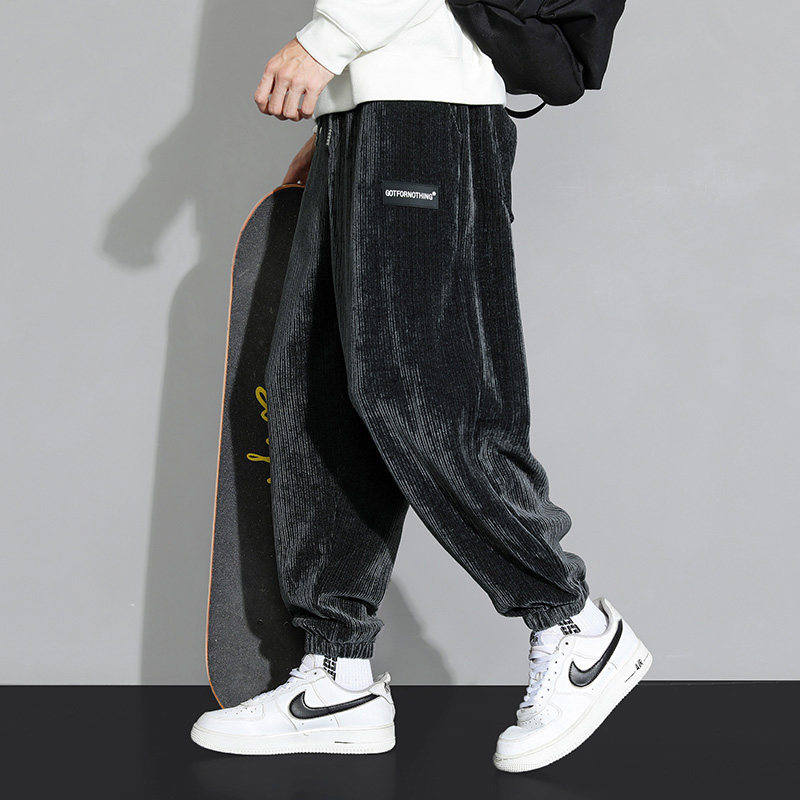 雪尼尔灯芯绒裤子男士秋冬季潮牌宽松大码加绒加厚束脚哈伦休闲裤