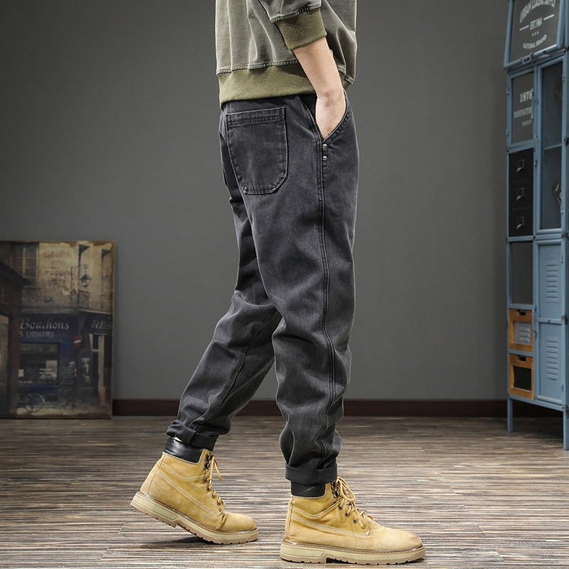 牛仔裤男士春秋冬季美式复古潮牌宽松大码哈伦裤小脚百搭休闲裤子