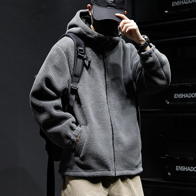 羊羔毛外套男秋冬季新款潮牌宽松大码双面穿抓绒卫衣男士休闲上衣