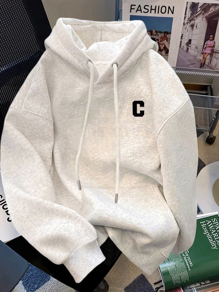 白灰色连帽卫衣男春秋季2025新款潮牌青少年痞帅加绒加厚宽松外套