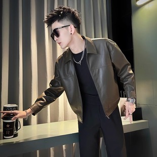 pu皮衣外套男秋冬季潮牌痞帅高级感短款机车夹克加绒加厚保暖上衣