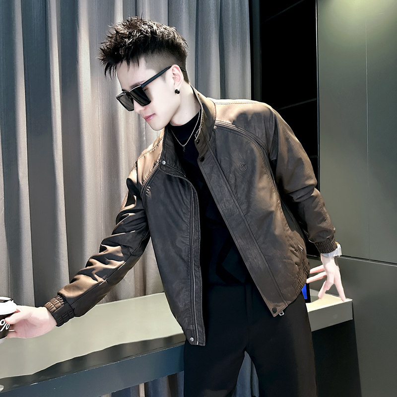 皮衣外套男士秋冬季2025新款痞帅高级感加厚修身立领机车皮夹克潮