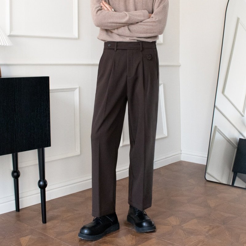 休闲西裤男士秋冬季加绒加厚宽松阔腿垂感直筒裤子配马丁靴的裤子