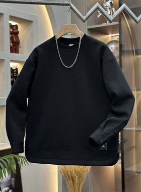 黑色圆领秋冬男士运动衫Trbottomy品牌厚天鹅绒加厚底衫宽松休闲