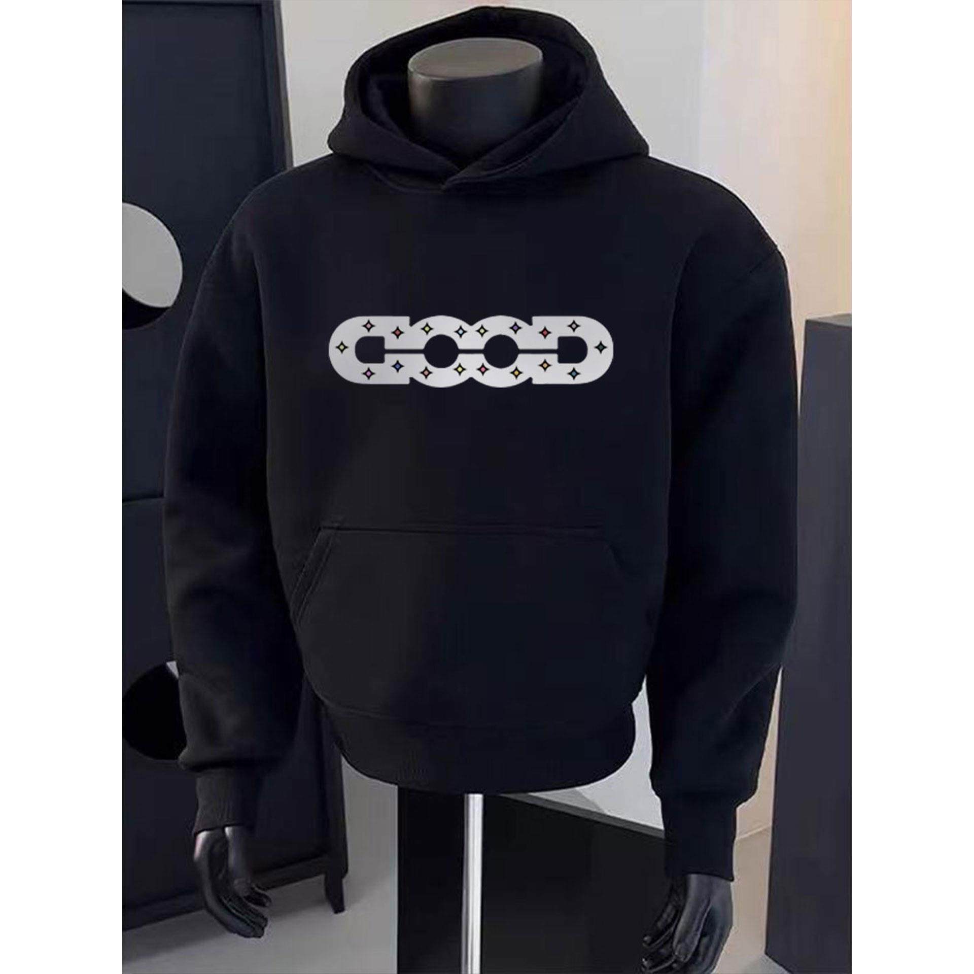 高级设计感印花连帽卫衣男士秋冬季美式潮牌重磅加绒加厚运动外套