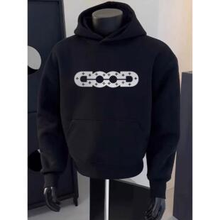 高级设计感印花连帽卫衣男士秋冬季美式潮牌重磅加绒加厚运动外套