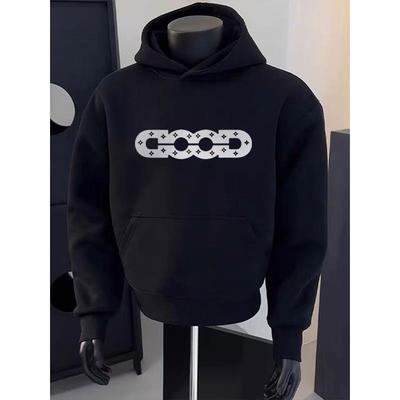 高级设计感印花连帽卫衣男士秋冬季美式潮牌重磅加绒加厚运动外套