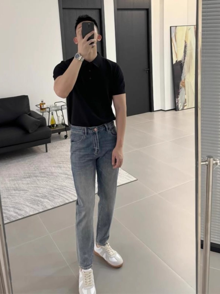 潮牌牛仔裤男士春秋季弹力修身小脚直筒裤时尚百搭覆古休闲长裤子