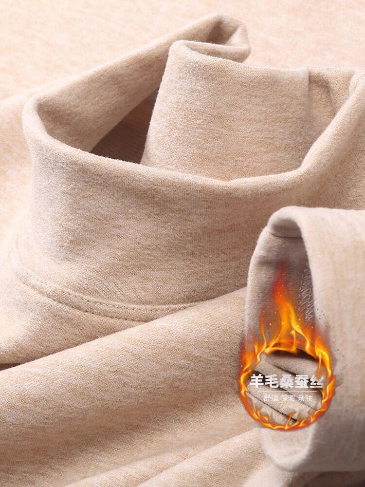 羊毛桑蚕丝半高领双面德绒打底衫男秋冬季高级感修身加厚长袖t恤