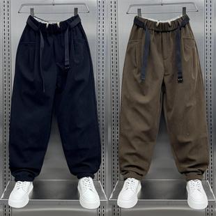 直筒老爹裤 潮牌痞帅宽松加绒加厚阔腿哈伦裤 子 男秋冬季 条绒休闲裤