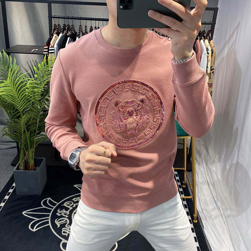 卫衣男士秋冬季2024新款潮牌高级感烫钻圆领宽松百搭休闲长袖T恤