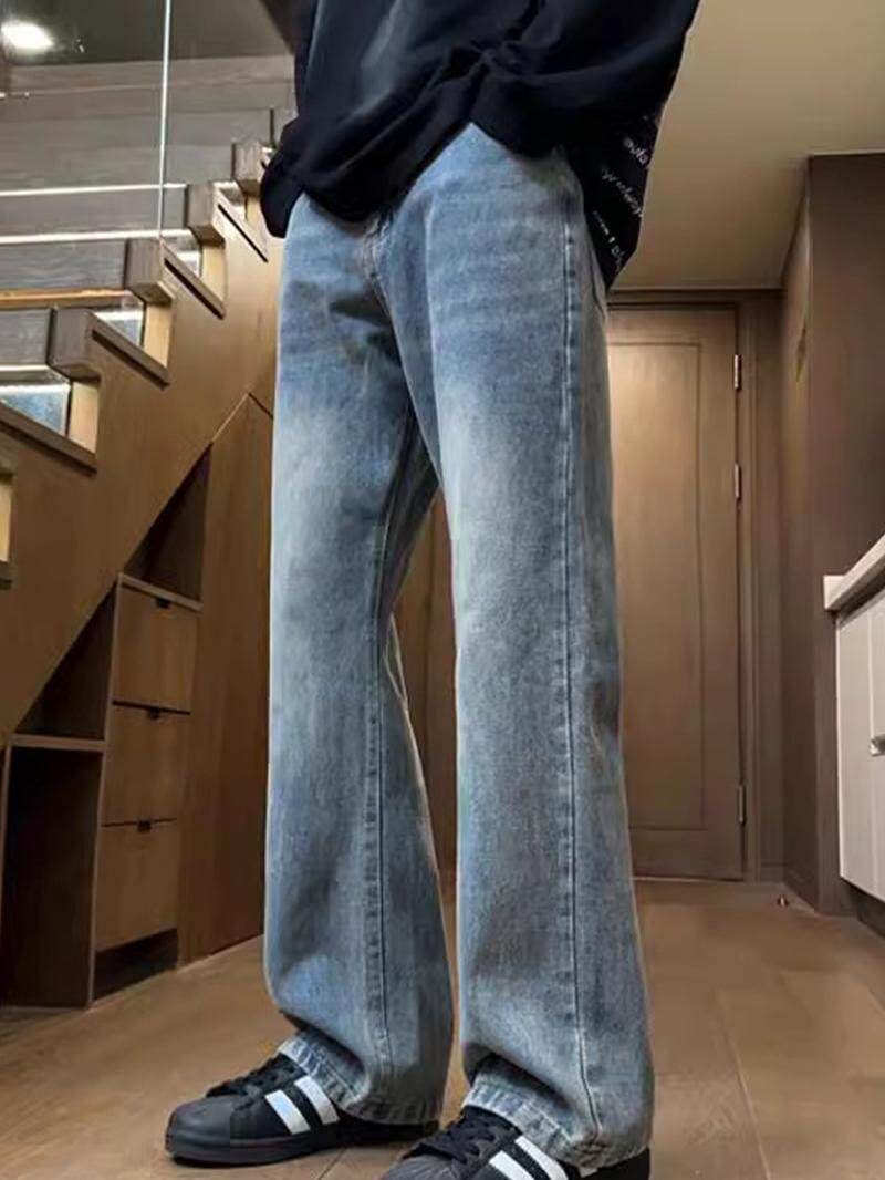 牛仔裤男士春秋冬季新款美式潮牌宽松直筒长裤高街微喇阔腿休闲裤