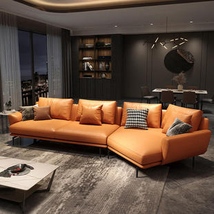 意式 沙发北欧轻奢创意异形转角皮沙发 极简组合客厅小户型简约港式