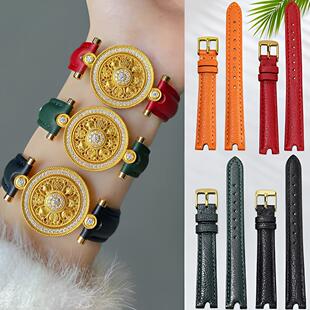 橙色法羊皮手表带古法黄金八宝罗盘真皮表带女款皮带腕带时来运转