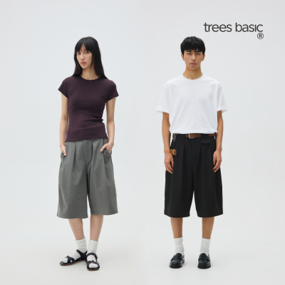TreesBasic隧道腰头基础7分西装裤2026年新款夏季短裤休闲宽松