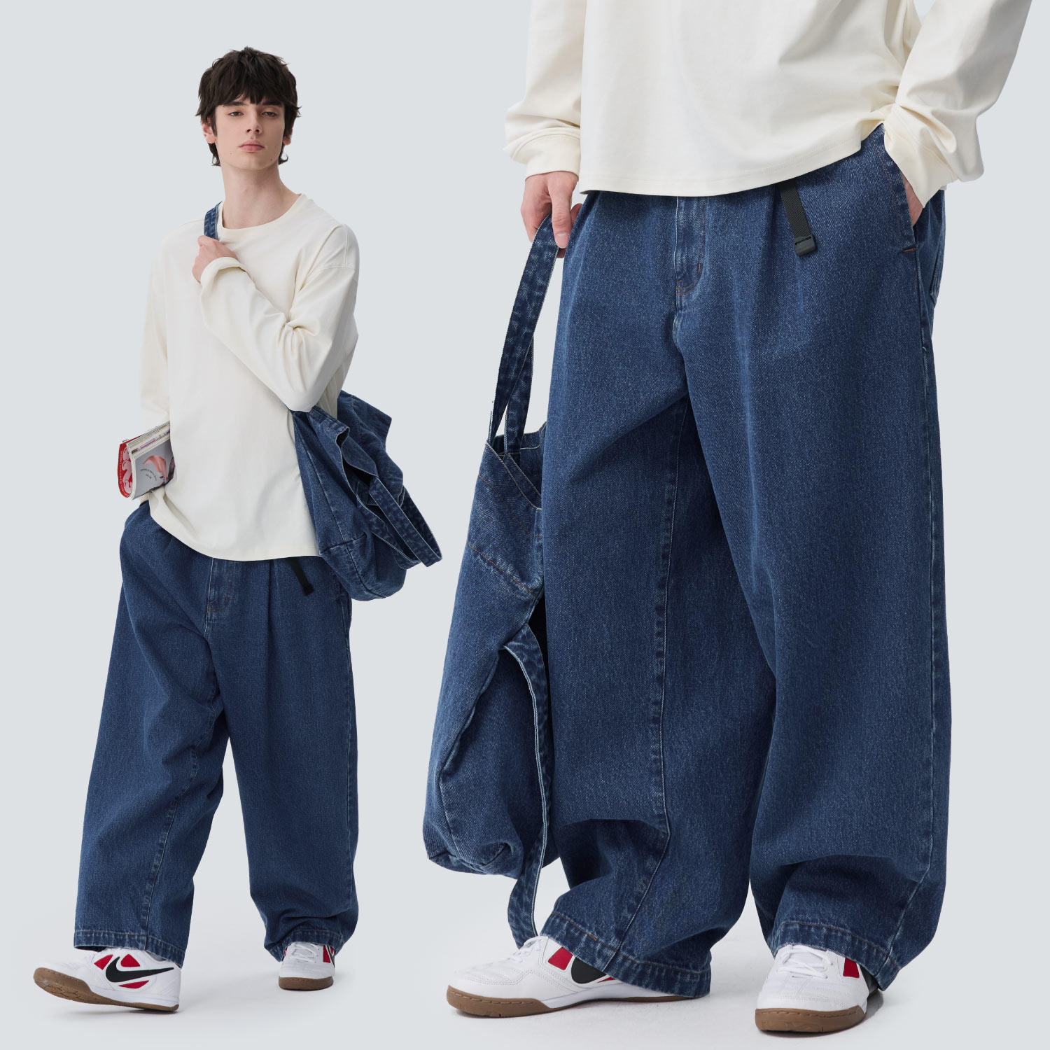 warmtrees12.9OZ水洗蓝色牛仔长裤男士长裤休闲直筒裤