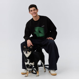 warmtrees绿色光影印花圆领卫衣宽松男款 休闲卫衣 上衣2025新款