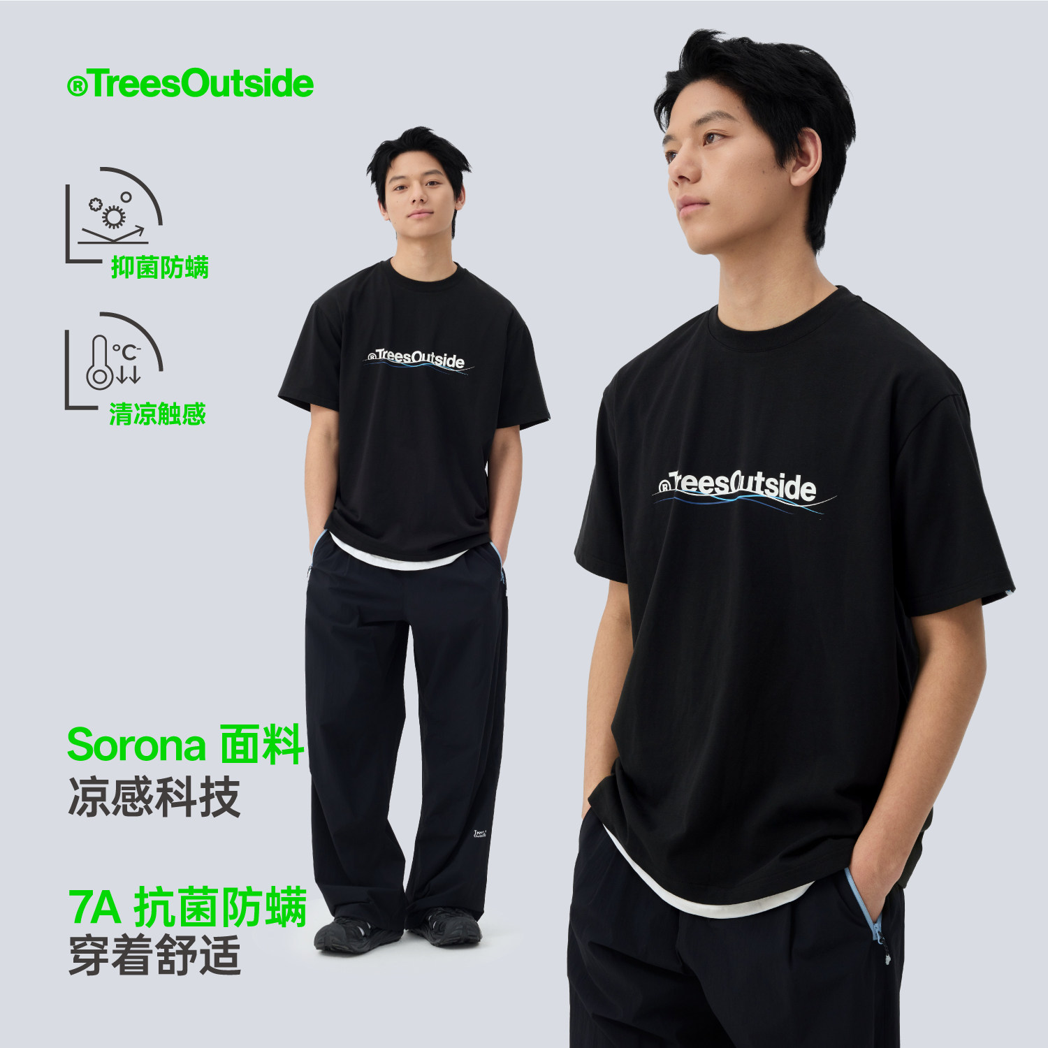 TreesOutside7A抗菌凉感抗皱logo印花T恤短袖20