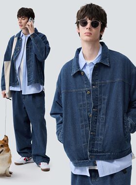 warmtrees12.9OZ水洗蓝色牛仔夹克男款2025秋季新款休闲外套