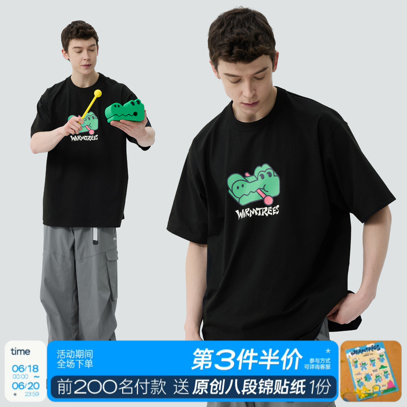 WARMTREES2025夏季新款木鱼鳄鱼短袖T恤潮牌
