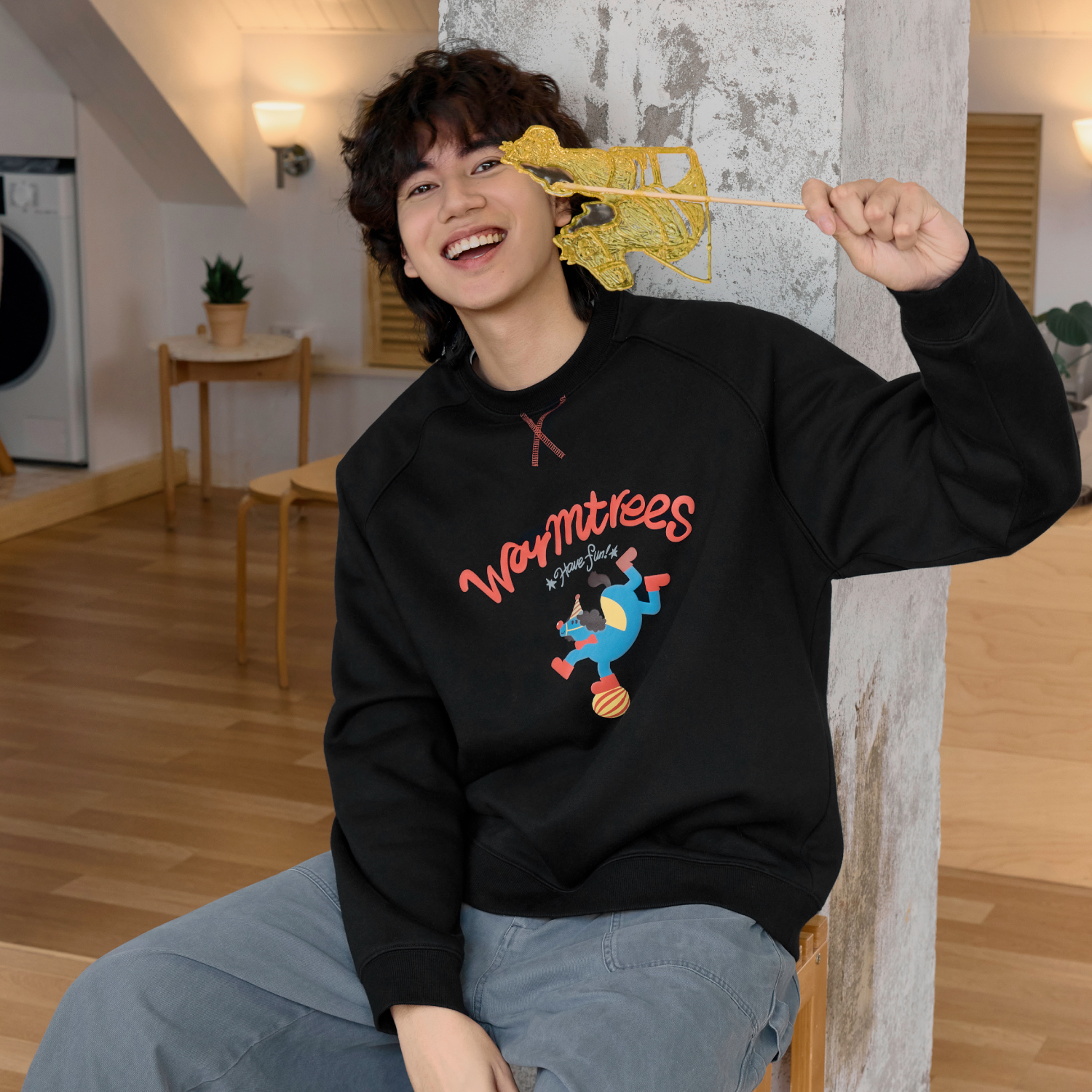 WARMTREES2026SS噗噜小马趣味马戏团分割插肩卫衣