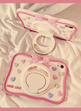 少女粉蝴蝶结爱心360旋转iPadPro2024保护套新款适用苹果iPadAir6/5保护壳平板11寸10.2/10.9软硅胶mini6女款