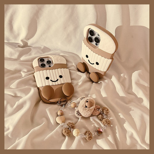 适用苹果16手机壳可爱咖啡杯公仔