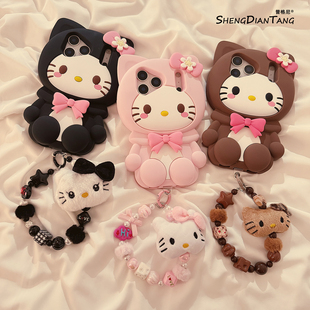 立体卡通蝴蝶结猫咪适用苹果17ProMax手机壳iphone17新款 16promax软硅胶保护套链条 16pro少女心15创意14女款