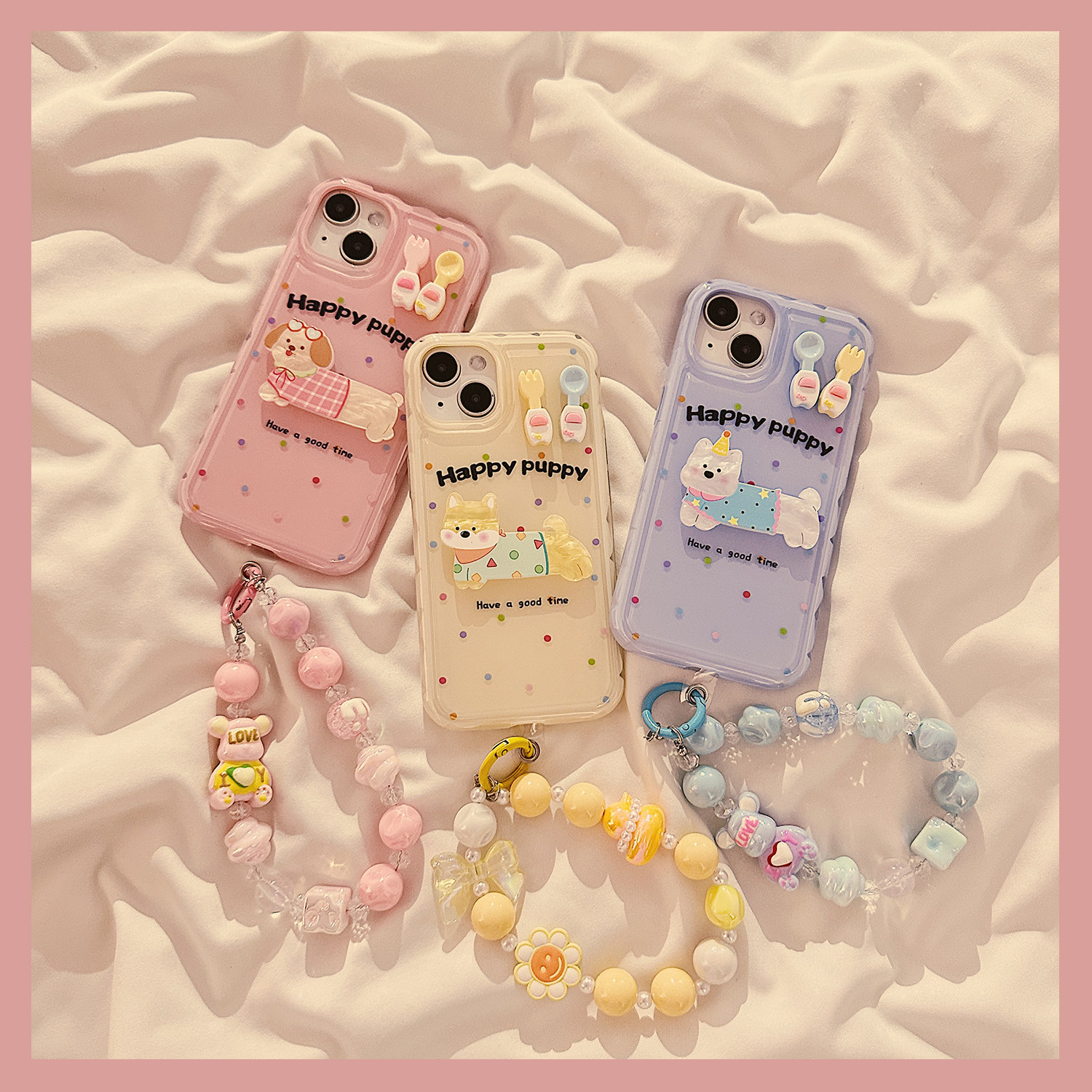 糖果色立体小狗餐具适用苹果15ProMax手机壳新款iphone15可爱14创意卡通13日韩女款14promax软硅胶保护套链条,3C数码配件,手机保护套/壳,淘宝优惠券,粉丝福利购,淘宝优惠卷