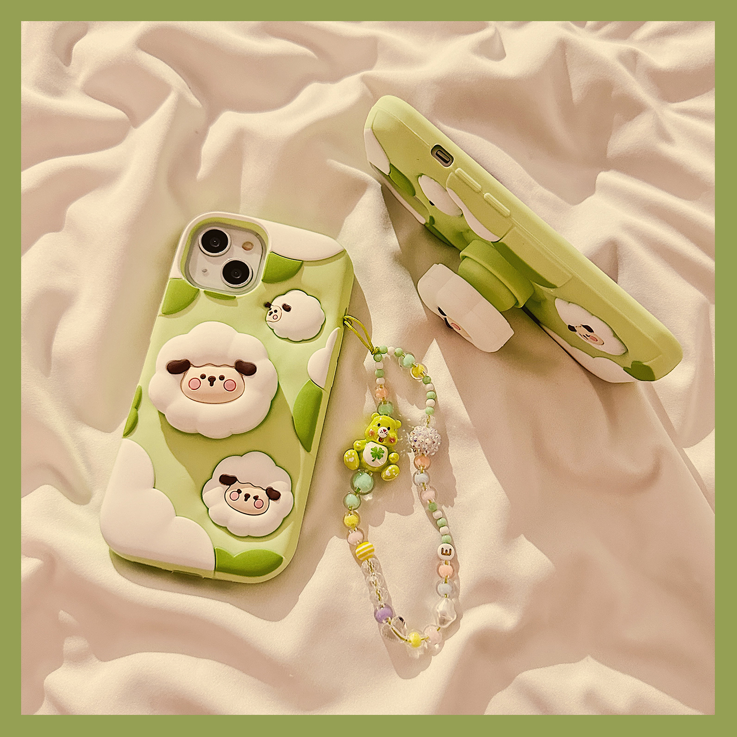 绿色小绵羊支架适用苹果15手机壳