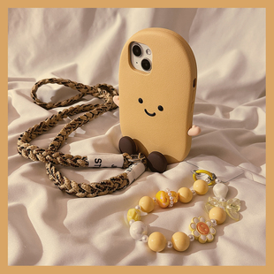 可爱Jelly土豆公仔适用苹果16ProMax手机壳新款 15promax软硅胶保护套 iphone16立体卡通15创意14链条13女款