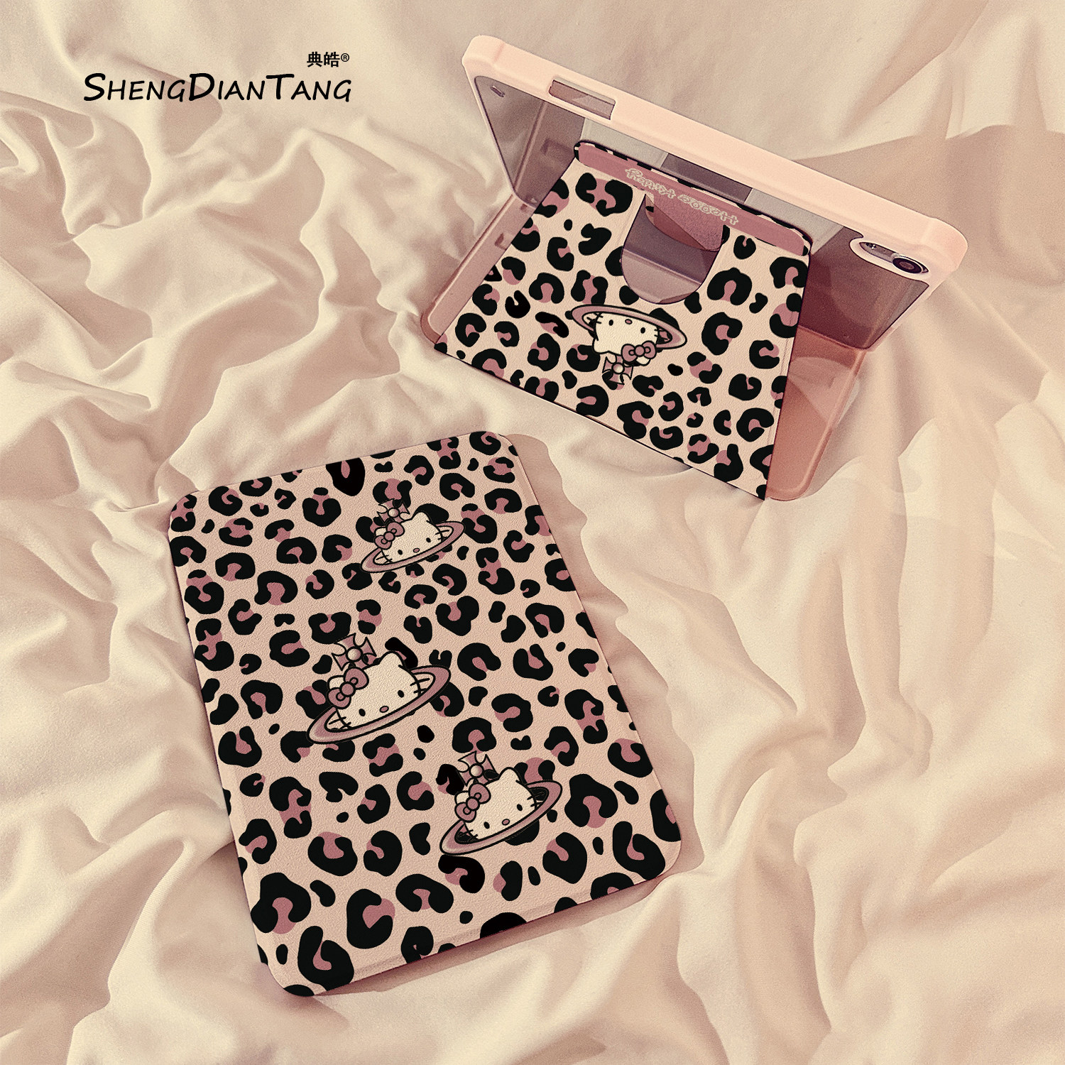 粉色豹纹土星猫咪360旋转iPadPro2024保护套新款适用苹果iPadAir6/5保护壳13平板11寸10.2/10.9带笔槽mini6女