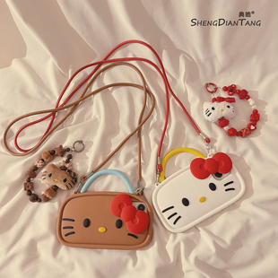 卡通蝴蝶结猫咪手提包适用苹果17ProMax手机壳iphone17新款 16promax软硅胶保护套链条 16pro斜挎15创意14女款