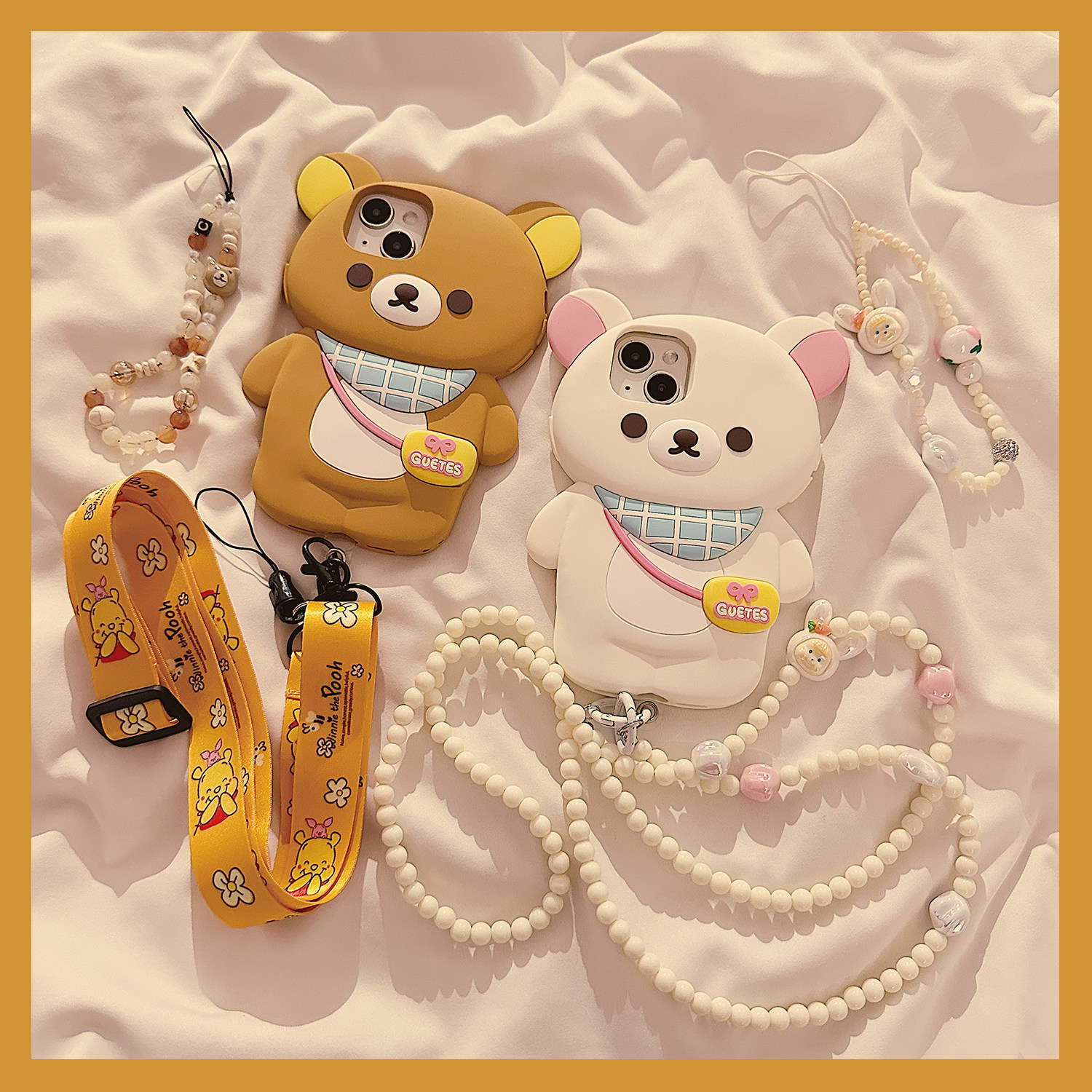 立体卡通挎包轻松熊适用苹果15ProMax手机壳iphone15新款14可爱13创意斜挎12链条女款16promax软硅胶保护套