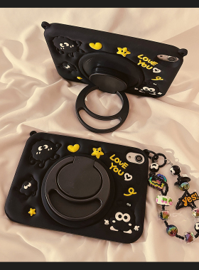 趣味卡通黑色煤球360度旋转iPad10保护套2022新款适用苹果iPad10.2寸mini6平板Air4/5保护壳pro女软硅胶9.7寸