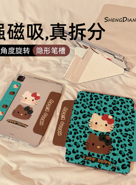 ins蓝色豹纹猫咪Y型磁吸可拆分适用苹果iPad11保护壳2025新款iPadAir7/6保护套平板10代Pro11寸mini7防弯女款