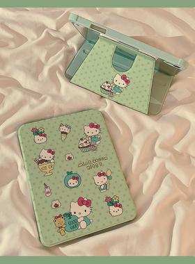 绿色波点冰淇淋猫咪360度旋转iPad10保护套2024新款适用苹果iPad10.2寸mini6平板Air4/5保护壳pro女9.7带笔槽