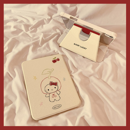线条苹果凯蒂猫360旋转iPadAir7/6保护套2025新款适用苹果iPad11保护壳平板10代Pro11寸Air5带笔槽mini7女款