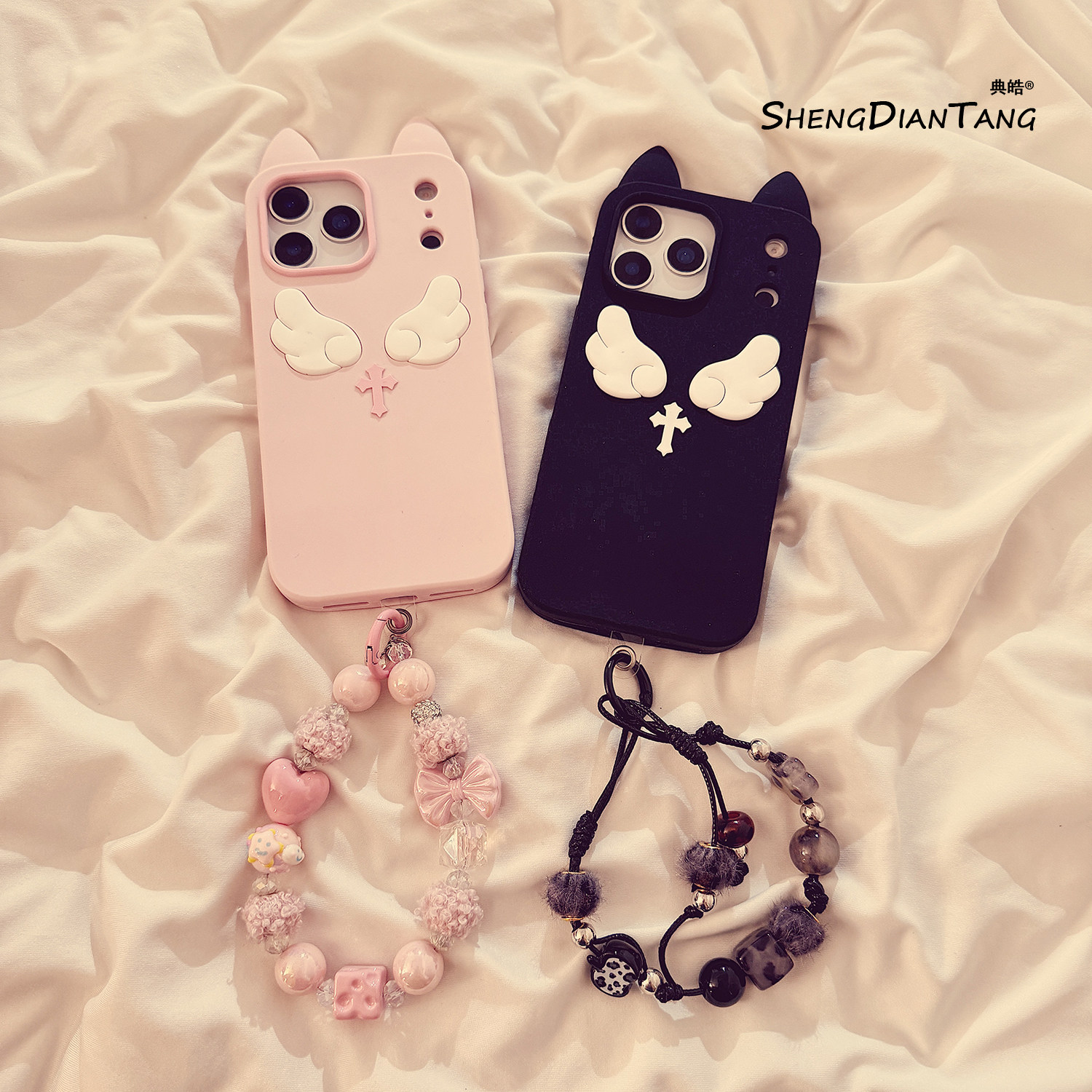 天使恶魔小猫耳朵适用苹果17ProMax手机壳iphone17新款16pro可爱15创意14卡通女款16promax软硅胶保护套链条,3C数码配件,手机保护套/壳,淘宝优惠券,粉丝福利购,淘宝优惠卷
