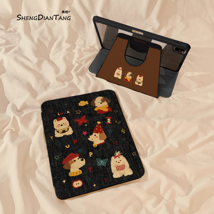 适用苹果iPad11保护壳平板第10代Pro11寸Air5带笔槽mini7女款 牛仔蝴蝶小狗360旋转iPadAir7 6保护套2025新款